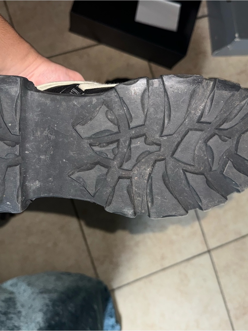 Rick Owen Black and Cream Rugged Sole Sneakers